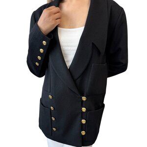 CHANEL Vintage CC Mark Logo Jacket #38 Button Pocket Black Gold [106308]